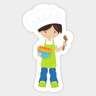 Baking, Baker, Bakery, Apron, Cute Boy, Brown Hair Sticker